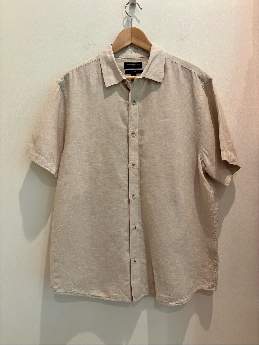 Banana Republic Men’s Short Sleeve Shirt Linen Blend Beige Size Large
